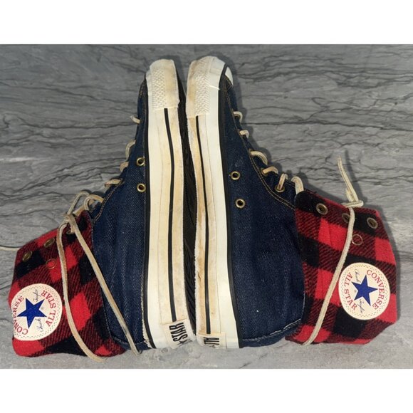 Converse Mens 9.5 Vintage NeeHi Tall High USA Made Denim Fold Over Plaid Sneaker - Picture 5 of 10